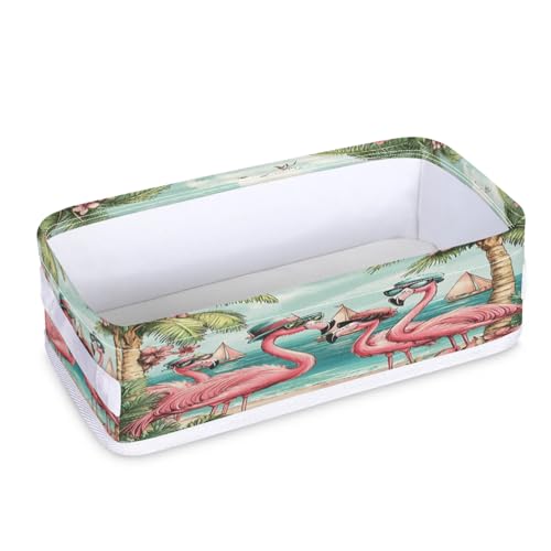 Tablerazzi Toilet Tank Topper Paper Basket with Handle, Funny Flamingo Tropical Bathroom Storage Basket for Organizing, Small Fabric Storage Bins for Bathroom Decor