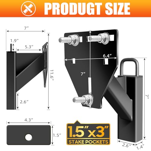 toolhoper Stake Pocket Spare Tire Mount, Trailer Spare Tire Mount Fit 4 5 6 8 Lugs Trailer Wheels On 4", 4.5", 4.75", 5", 5.5", 6", 6.5" Bolt Patterns，Capacity 150 Lbs, Fits 1.5”x3 Stake Pocket - Thumbnail 2