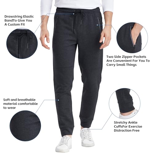 AyeGoo 2 Packs Mens Sweatpants,Gym Athletic Joggers Workout Pants for Men Running Track Pants with Zipper Pockets(Black, 2XL) — view 4