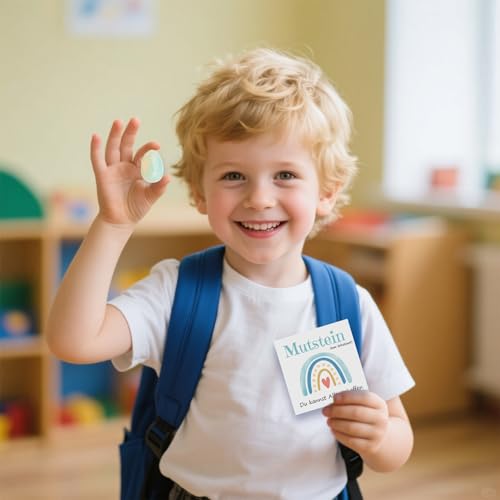 Glückssteine für Einschulung 2025, Mutstein Schultüte Füllung Schulanfang Geschenk, Glücksbringer Mutmacher Geschenk mit Grußkarte Geschenkbox für Jungen & Mädchen (Blau Mutstein)