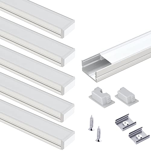 Image of VST 6Pack 1ft U Shape LED Aluminum Channel System with Milky Cover, End Caps and Mounting Clips, LED Diffuser Channel for LED Strip Light, Very Easy Installation