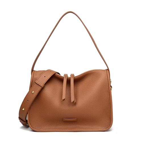 CORIOS Bolsa fashion de couro PU bolsa de ombro feminina bolsa tiracolo alça superior bolsa mensageiro feminina bolsa elegante, Marrom amarelado, Large