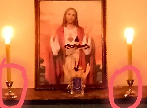 S.S TRADERS Yellow Brass Candle Stand with Embossed Design on Base/Unique Design for Jesus Christ Photo/Decorative Item no. 1 Set of 2 pcs