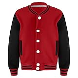 FEESHOW Kinder Jungen Mädchen Mode Jacke Baseball Varsity Stil Strickjacke Cardigan Baseballjacke Schuluniform Jacke Winter Herbst Outerwear Rot&Schwarz B 122-128/7-8 Jahre