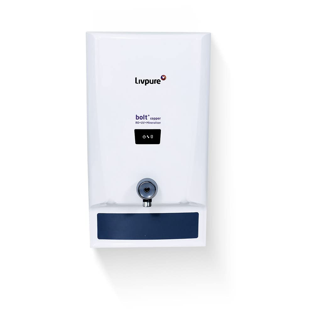 Livpure Bolt+ Copper+RO+In-Tank UV+Mineraliser, 80% Water Savings, 7 L tank, Water Purifier for home (White) Suitable for Municipal, Tanker, Borewell water