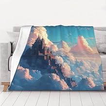 Floating Cloud Castle Soft Flannel Throw Blankets,Fantasy Sky Temple Art,Soft Plush for Dreamy Home Decor Living Room Sofa,Bed Use,Ideal for Winter and Autumn Warmth 60x80 inch