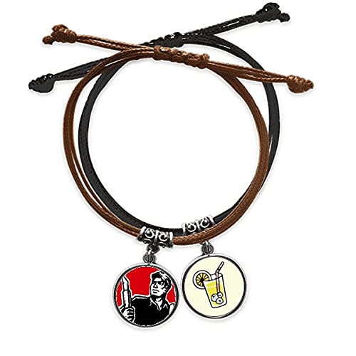 Bracelet corde patriotique rouge et cuir avec charms livre et stylo