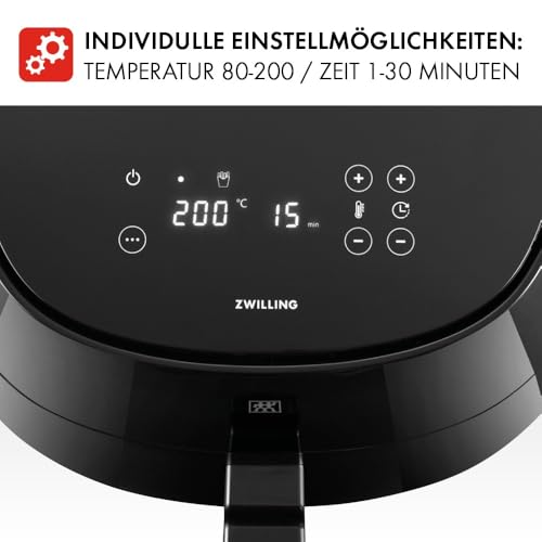 Foto von ZWILLING Heißluftfritteuse, Airfryer, 4 L, 6 Programme, 1.400 Watt, kompaktes Design, Frittieren, Garen und Backen ohne Fett, Schwarz