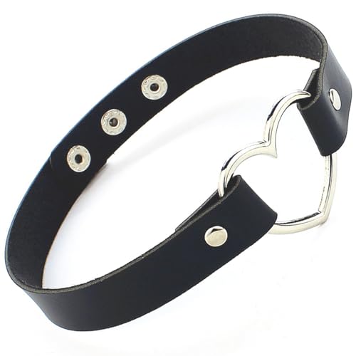 Alisitina Choker Necklace for Women,0.7" Width Soft Love Heart Adjustable Leather PU Goth Tops Punk Chain Gothic Jewelry Necklaces, Large, Leather, No Gemstone