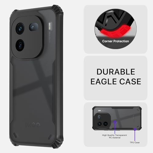 Image of Pikkme iQOO 12 5G Back Cover | Crystal Clear Transparent Back | Ultra Hyrbid | Full Camera Protection | Raised Edge | Bumper Back Case (Black)