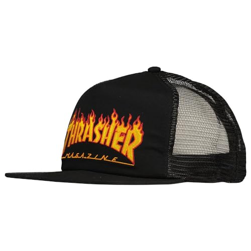 Thrasher Men's Embroidered Flame Logo Mesh Snapback Hat Black