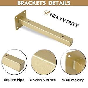 AddGrace 4 Pack Shelf Brackets Wall Mounted Gold Shelf Brackets Heavy Duty Metal Rustic Floating Shelf Bracket with Screws for DIY Open Shelving(Gold) 12" AddGrace 4 Pack Shelf Brackets Wall Mounted Gold Shelf Brackets Heavy Duty Metal Rustic Floating Shelf Bracket with Screws for DIY Open ShelvingGold 12