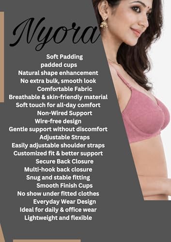 Image of Women's Cotton Medium Padded Bra | Soft & Breathable Fabric | Full Coverage Everyday Comfort Bra | Adjustable Straps & Back Hook Closure