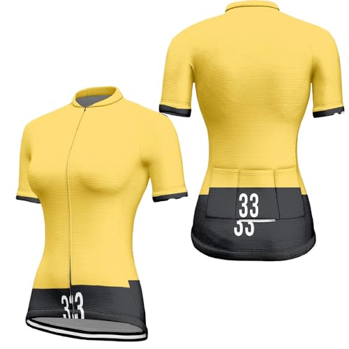 Mateju Maillot Ciclismo para Mujer Manga Corta Ropa Ciclismo Cómodo Transpirable Exterior Diseño 3D Verano Secado Rápido Camisetas Manga Corta Camiseta Elástico, XS-3XL (Amarillo,M)