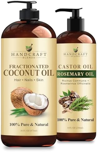 Handcraft Blends Castor Oil with Rosemary and Coconut Oils for Hair Growth, Eyelashes and Eyebrows - 100% Pure and Natural Hair, Body and Carrier Oil