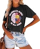 Celebrate Minds of All Kinds Shirts for Women Mental Health Matters Shirt Human Brain Awareness Shirt Tee Tops(Grey,Mudium)