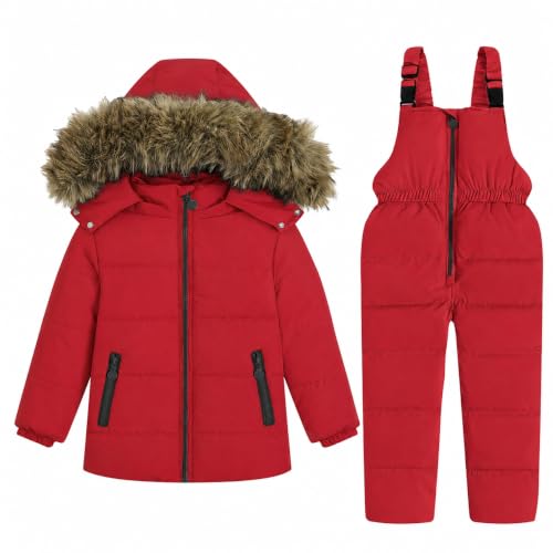 Image of JiAmy Kids 2 Piece Snowsuit Set Girl Winter Hooded Puffer Jacket & Snow Bib Pants Boy Ski Suits(1-12Y)