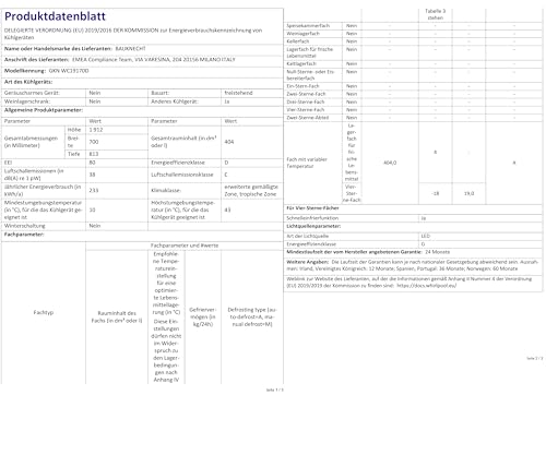 Bauknecht GKN WC19170D NoFrost Gefrierschrank, 404 l Nutzinhalt, 191 cm Höhe, Multi Zone, HomeWhiz App-Steuerung, Supergefrierfunktion, Soft Opening, leise 38 dB, Weiß