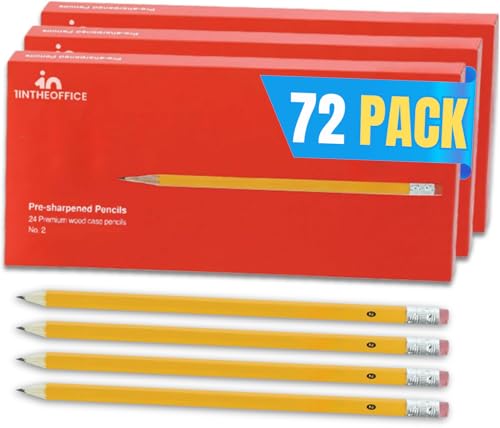 Crayon HB mine noire lot de 72 crayons de bois pré-taillés jaune