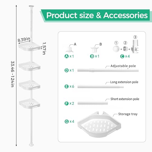 Image of shuang qing 4-Tier Corner Shower Caddy Tension Pole Organizer, White