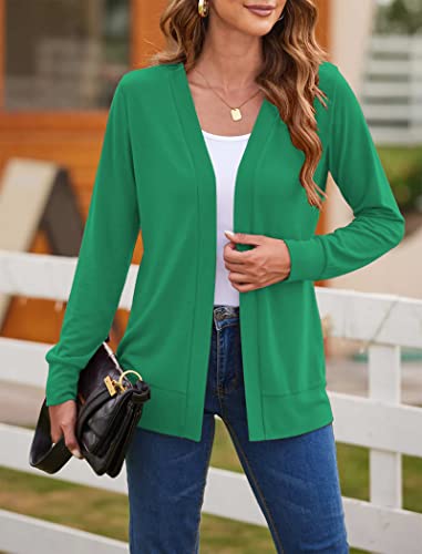 Cardigans For Women Loose Fitting Basic Casual Long Sleeve Soft Lightweight Open Front Sweaters(Large,Green) #TOP1