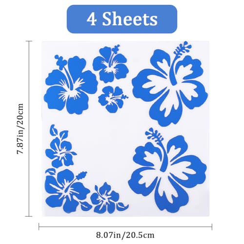 Image of GORGECRAFT 4 Sheets Hibiscus Flower Car Sticker Hawaiian Stickers and Decals Blue Reflective Stickers Waterproof Vinyl Automotive Exterior Decor for SUV Truck Motorcycle Doors Walls Laptop (Pack of 3)