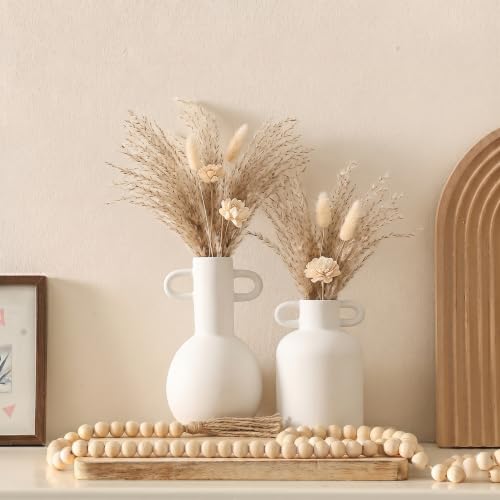Image of PUREZENTO White Ceramic 'Nordic Bottle' Vase - Set of 2 | Matte Ceramic Flower Vases for Pampas Grass & Dried Flowers | Modern Decorative Vases for Home, Living Room, Bedroom, Office & Table Decor