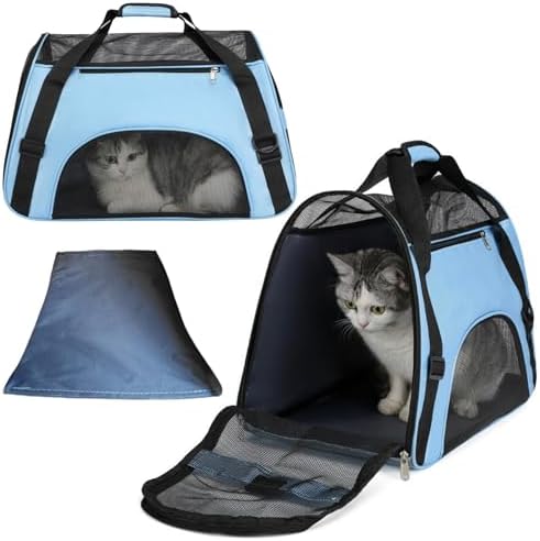 Soft-Sided Pet Travel Carrier for Cats & Dogs, Comfortable Foldab...