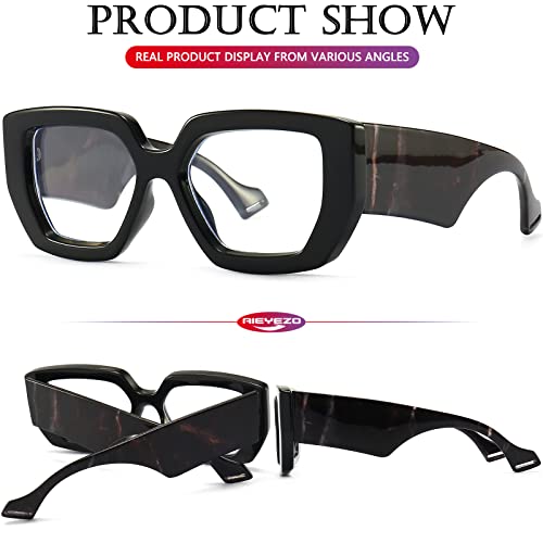 Image of AIEYEZO Thick Frame Blue Light Glasses Men Women, Fashion Square Computer Eyeglass Anti Eyestrain & Prevent Headache