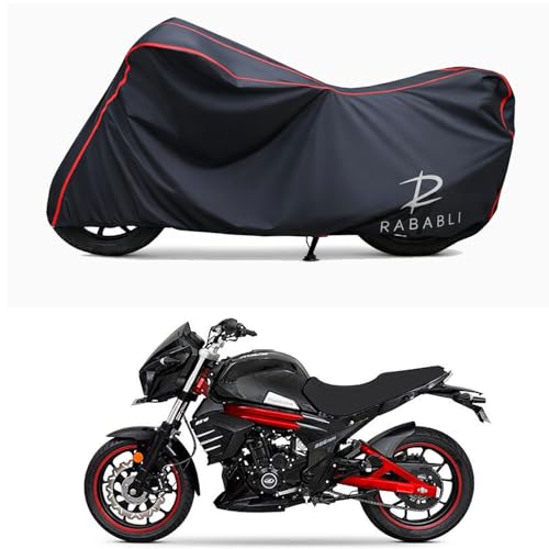Image of Waterproof Bike Body Cover Compatible for | Mahindra Mojo 300 BS6 | Taffeta Fabric, Red Piping Design, Bottom Elastic Fit | Dustproof, Sun UV & Rain Protection for All Bikes