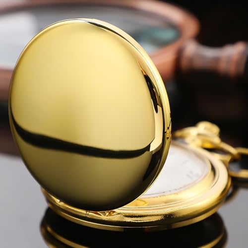 Image of Tiong Pocket Watch Vintage Quartz Pocket Watches with Chain Christmas Graduation Birthday Gifts Father's Day(Gold)