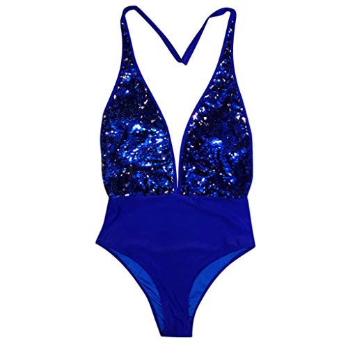 Preisvergleich Produktbild QingJiu 2020 Damenmode V-Ausschnitt Neckholder Bikini Pailletten Badebekleidung Einteiler Badeanzug Beachwear