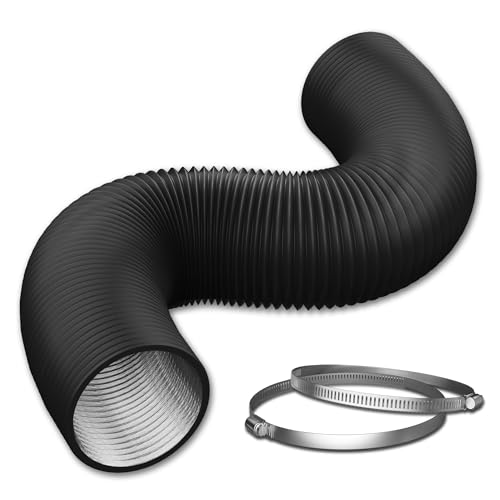 10 Inch Flexible Ducting Hose 8 Feet Black Aluminum Ducting -4 Layer Protection Dryer Vent Hose for HVAC Heating Cooling Ventilation and Exhaust 2 Clamps Included