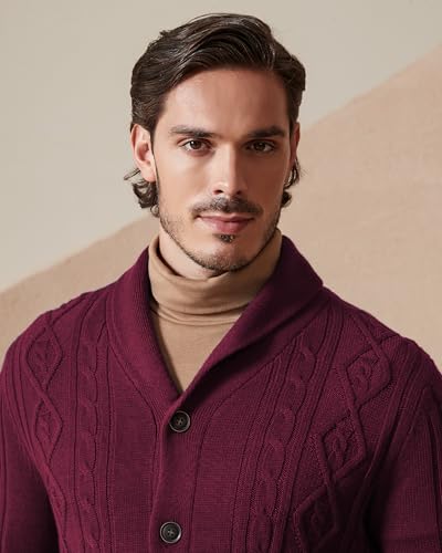 Kallspin Men's Wool Blend Cardigan Sweater Cable Knit Shawl Collar Cardigan Button Up Classic Knitwear4