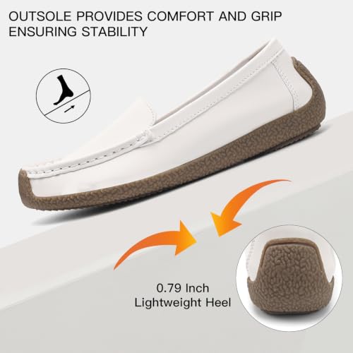 Image of Women's Comfortable & Lightweight Leather Loafers Slip-Ons Driving Walking Mocs Boat Shoes Cute Business Casual Dress Shoes Work Flats for Women