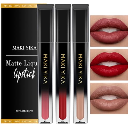 Image of MAKI YIKA 3Pc Matte Liquid Lipstick Set Nude MVP Red Latte Nude Lipsticks
