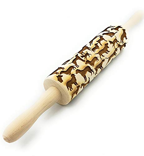Embossing Rolling Pin, Dogs Design, Cookies Decorating Wooden Rolling Pin #TOP6