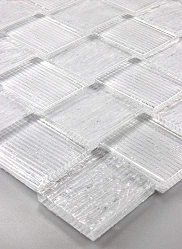 Bador - Piastrelle a mosaico in vetro, 30 x 30 cm, colore: bianco