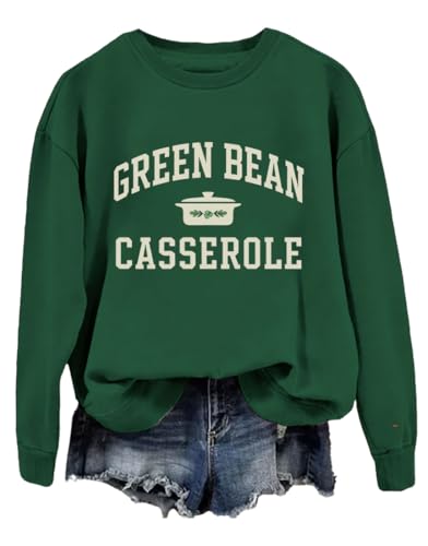 Green Bean Casserole Sweatshirt, Green Bean Casserole pullover, Retro Casual Funny Thanksgiving Long Sleeve Shirt top Medium