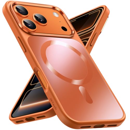 JETech Cover Magnetica per iPhone 17 Pro Max 6,9 Pollici Compatibile con MagSafe, Lustro Metallico di Lusso Opaca Posteriore Sottile Antiurto Placcatura Cellulare Custodia (Arancione)