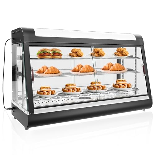 Lumelay 48-inch Commercial Food Warmer Display Case, 3-Tier Countertop Food Pizza Pastry Warmer w/ 3D Heating with LED Lighting Removable Shelves Glass Door, Pastry Display Case for Buffet Restaurant