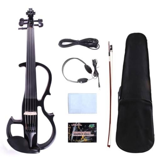 Vetimobato 16 Inch Silent Electric Viola Set- Solidwood Body with Ebony Fittings Metallic Coating Full Viola Set for Beginner Practice, Professional Performance and Studio Recording (Black 5 String)