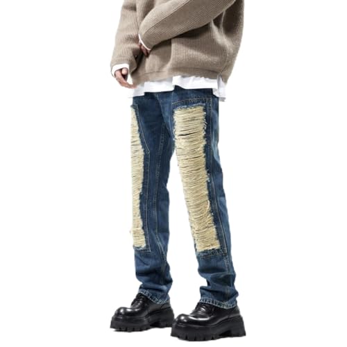 Jeans Pants Trousers Denim Spring and Autumn Retro Piercing Loose High Street Trendy Wide Leg Long Unisex