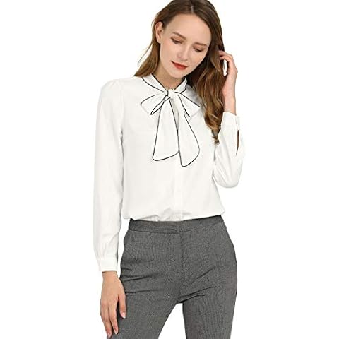 Allegra K Elegante Camisa de Cuello de Lazo de Trabajo de Manga Larga con puños y Lazo de coño Elegante para Mujer Cover