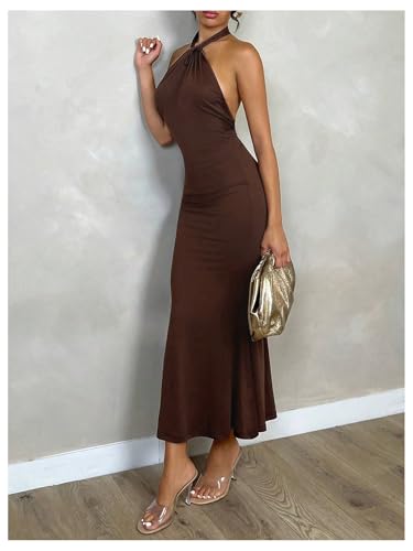 SOLY HUX Women's Bodycon Maxi Dress Halter Neck Sleeveless Backless Twist Party Club Going Out Long Dresses3