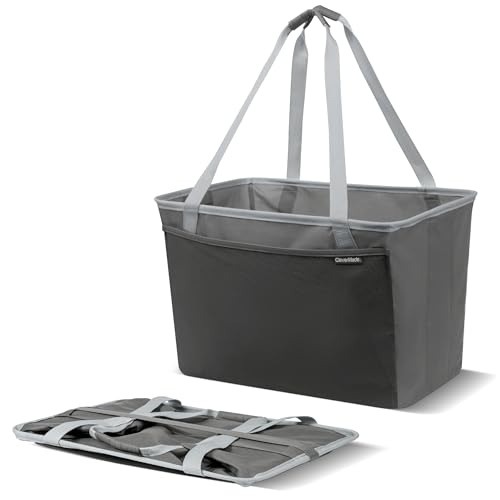 Image of CleverMade Collapsible Tote MAX Carry All - Charcoal Gray 2-Pack 50L - Foldable Storage Organization Container with Storage Pockets and Handles