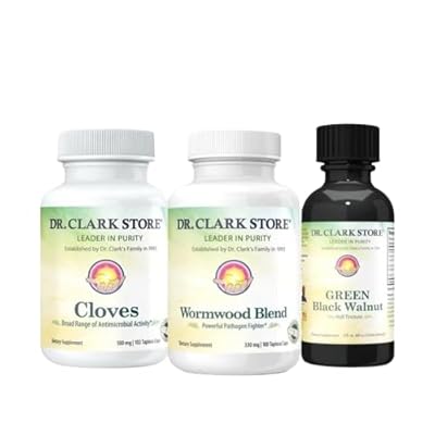 Dr. Clark Store Intestine Support &amp; Cleanse Kit - with Original Green Tincture from Black Walnut Hulls, Wormwood, and Cloves-Helps Maintain Optimum Intestinal Function - Vegetarian Capsules