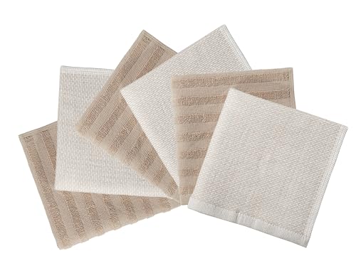 Image of Bumble Premium Dish Cloths 13 inchx13 inch (6 Pack) | 100% Natural Ring Spun Cotton | 400 GSM | Highly Absorbent & Soft |Yarn Dyed & Solid Dyed Terry Dish Cloth Set - Tan