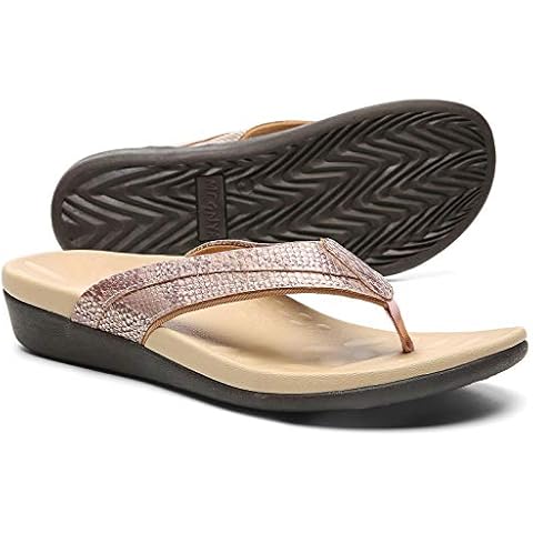 MEGNYA Womens Orthotic Flips Flops Sandals, Plantar Fasciitis Arch Support Sandals for Flat Feet, Proven Heel and Foot Pain Relief Comfortable Walk W5-rose gold Size: 7 UK Cover