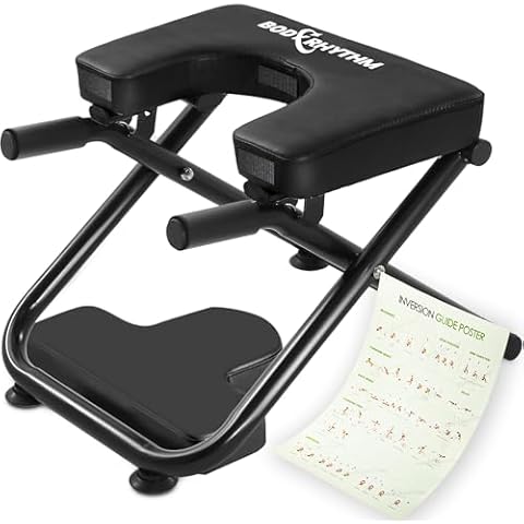 BODYRHYTHM Yoga Headstand Bench, Yoga Inversion Chair, Headstand Trainer for Relieve Stress, Improve Sleep & Digestion and Strength Training, Ideal for Home Workout, Fitness and Gym (Black) Cover
